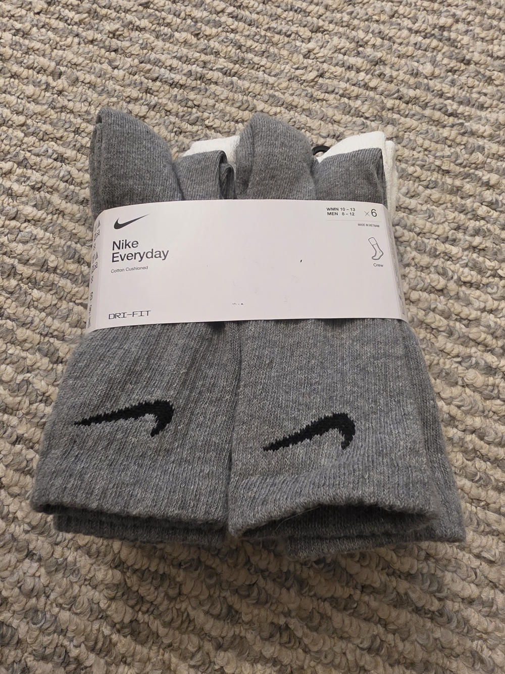 Nike Everyday Dri-FIT Crew Socks - Gray , Black, White 6PC